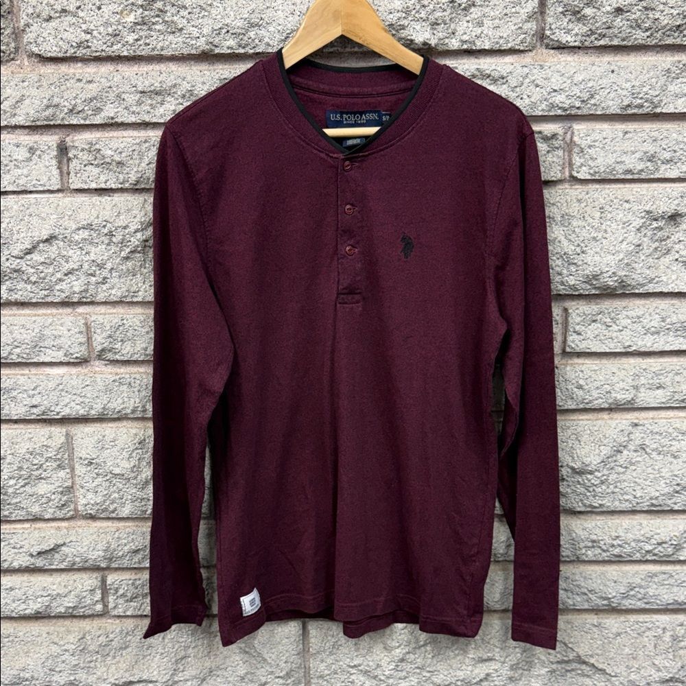 U.S. Polo Assn. Men's Maroon Long Sleeve Henley